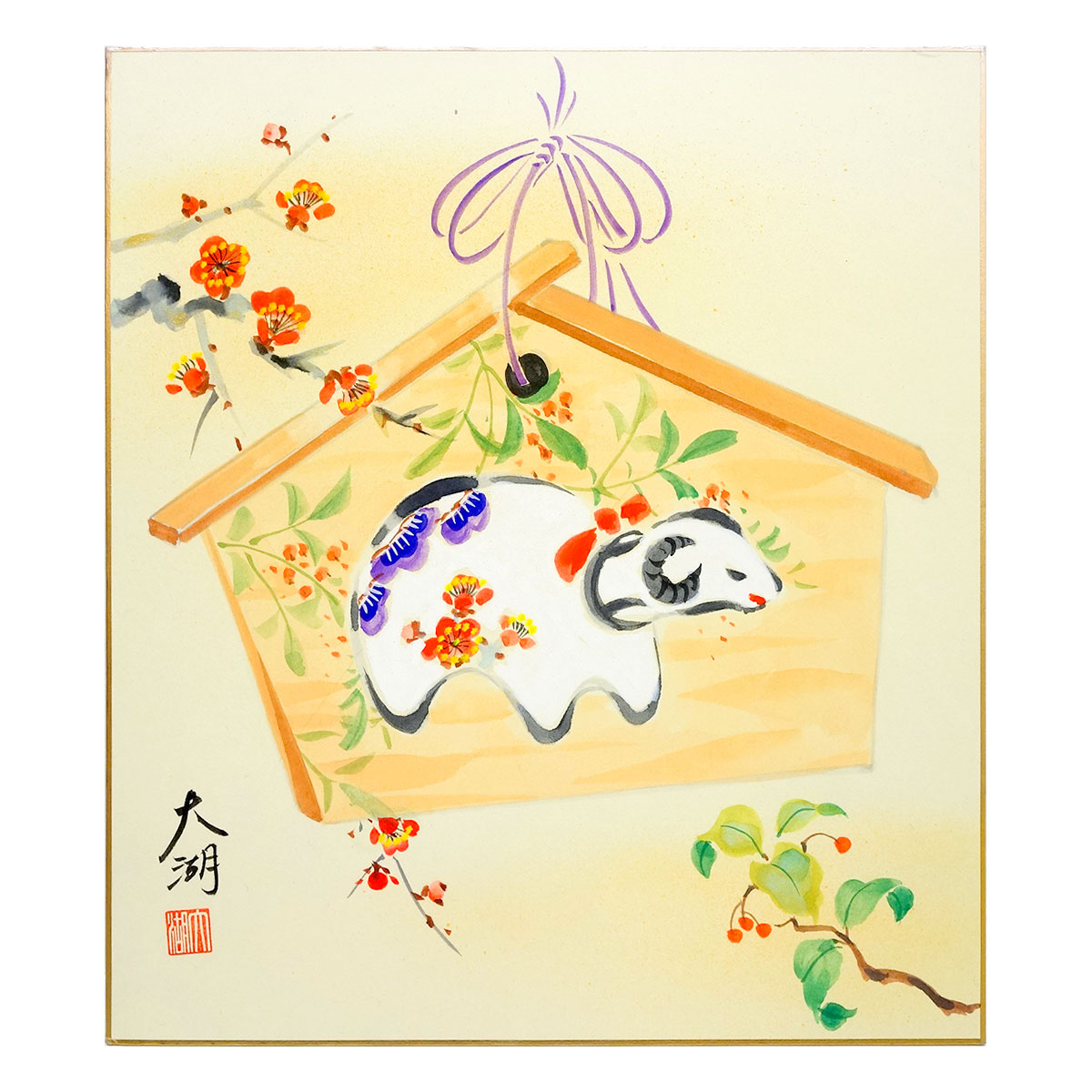 楽天市場】開運色紙 小林洛春 「春の野」 日本画 真筆 肉筆画 手描き