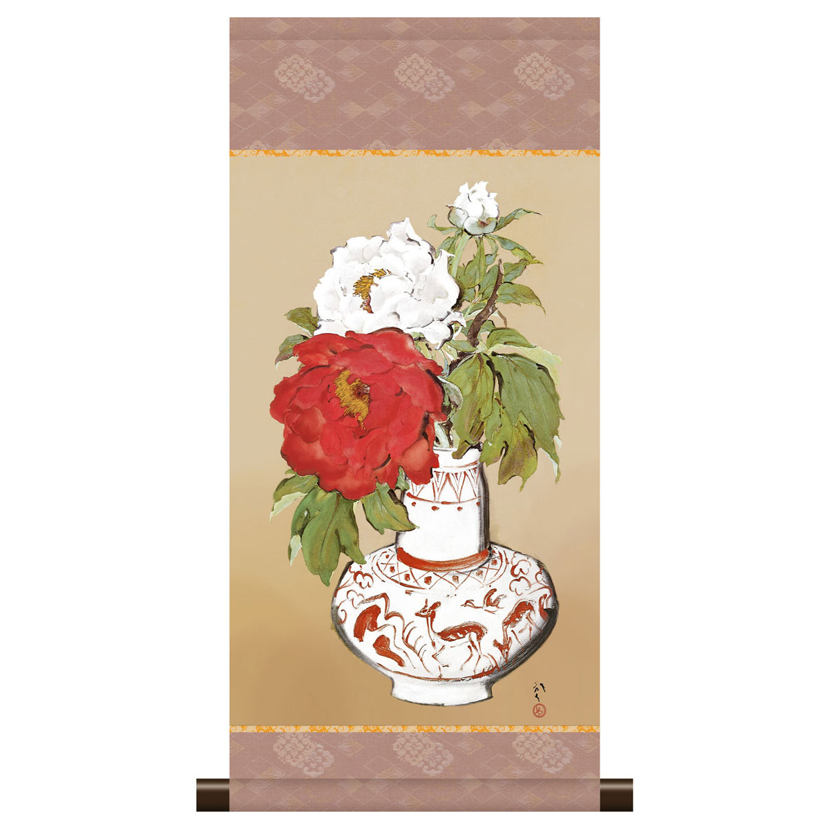 小倉理山　牡丹　掛け軸 小倉理山 牡丹 掛け軸