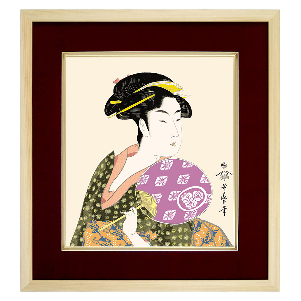 版画　歌麿　美人　手紙 巻物 恋文 額装　オブジェ　インテリア Amazon.co.jp: 喜多川歌麿『婦女人相十品・ポッピンを吹く女』木