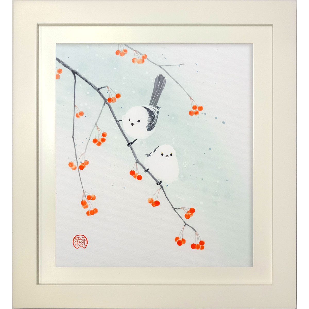 【真筆】額　シマエナガ◆藤澤真実 (新品) 色紙 日本画 シマエナガ 藤澤真実 (真筆・新品) : 掛け軸の専門