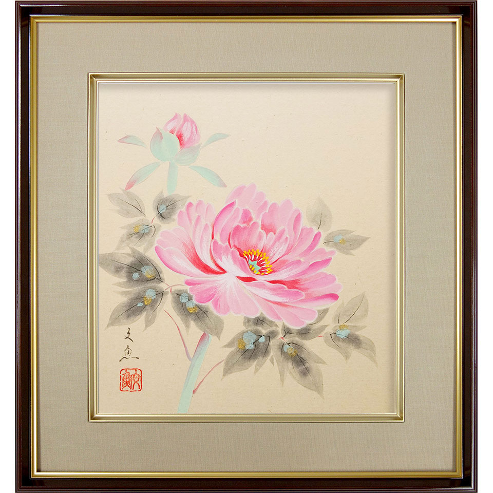 楽天市場】色紙額 中谷文魚 「赤達磨」 日本画 真筆 額入り 肉筆画