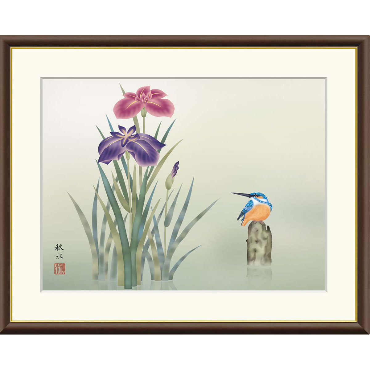 楽天市場】絵画 八代玲華／筆 「梅と鴬」 F6号 日本画 複製 額