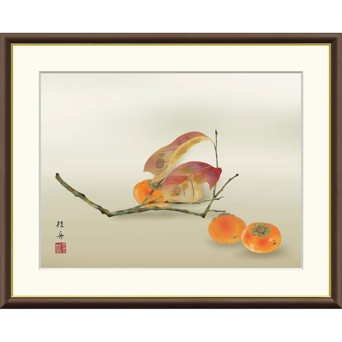楽天市場】絵画 現代日本画 花鳥画 秋飾り 柿 長江桂舟 額入り
