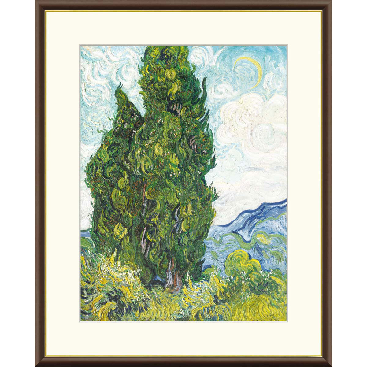 ゴッホ 「糸杉」F4号／F6号 額入り 複製画 高精彩工芸画 額絵 額装画 名画 レプリカ 透明アクリル ポスト印象派 サン\u003dレミ時代 風景画 メトロポリタン美術館所蔵 J1-241