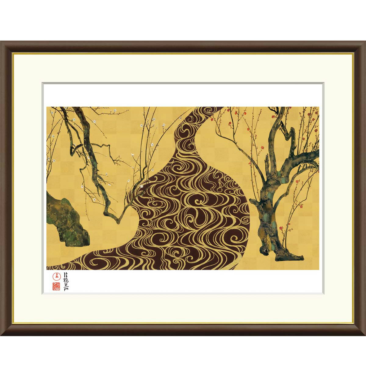 尾形光琳「紅白梅図」アートコロタイプ・シルクスクリーン併用　２点１組作品保証書有 尾形光琳「紅白梅図」アートコロタイプ・シルクスクリーン併用