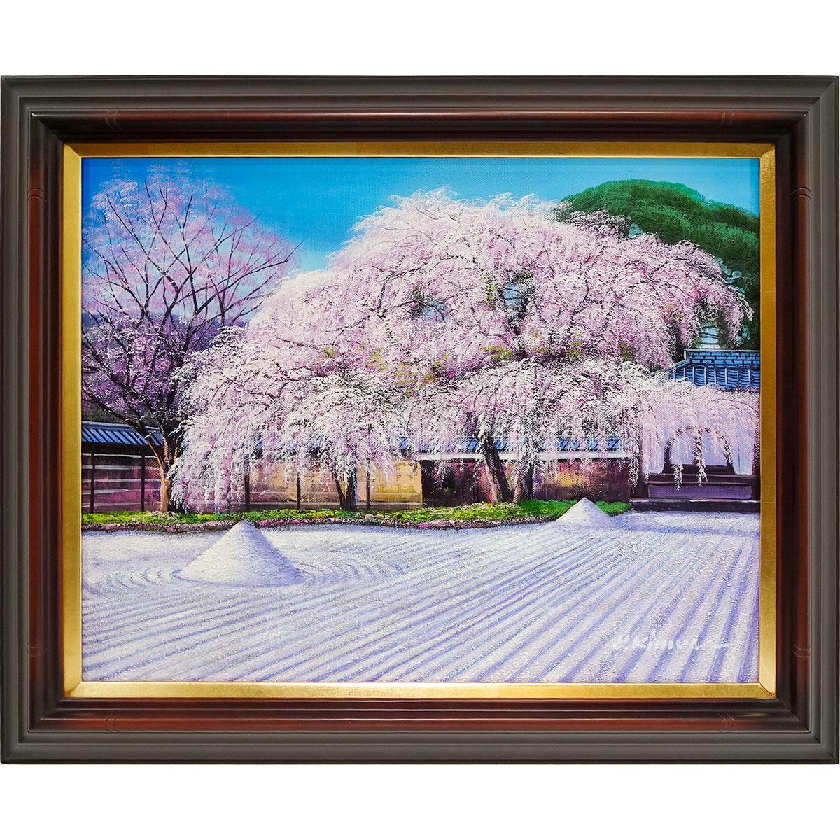 ★桜並木・肉筆油彩画・F6・新品額付 楽天市場】「桜並木」岩下 F6サイズ油彩画（油絵）日本風景画