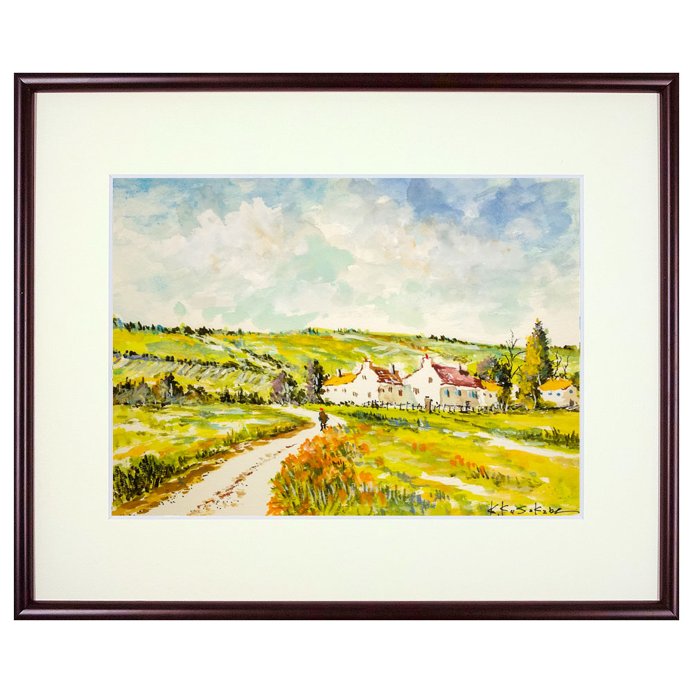 油彩 油絵 肉筆 ガロンヌ川畔【日下部寛】 額装 「美術年鑑」掲載作家　Ｆ４ 油彩 油絵 肉筆 ガロンヌ川畔【日下部寛】 サイン 額装 「美術年鑑