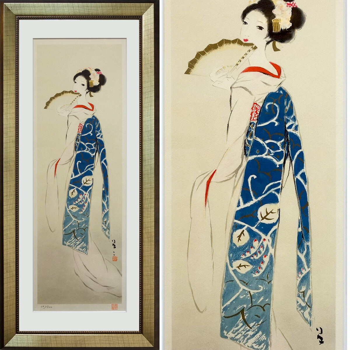 楽天市場】☆ 版画 竹久夢二 「青い衣物の女」 リトグラフ 版画
