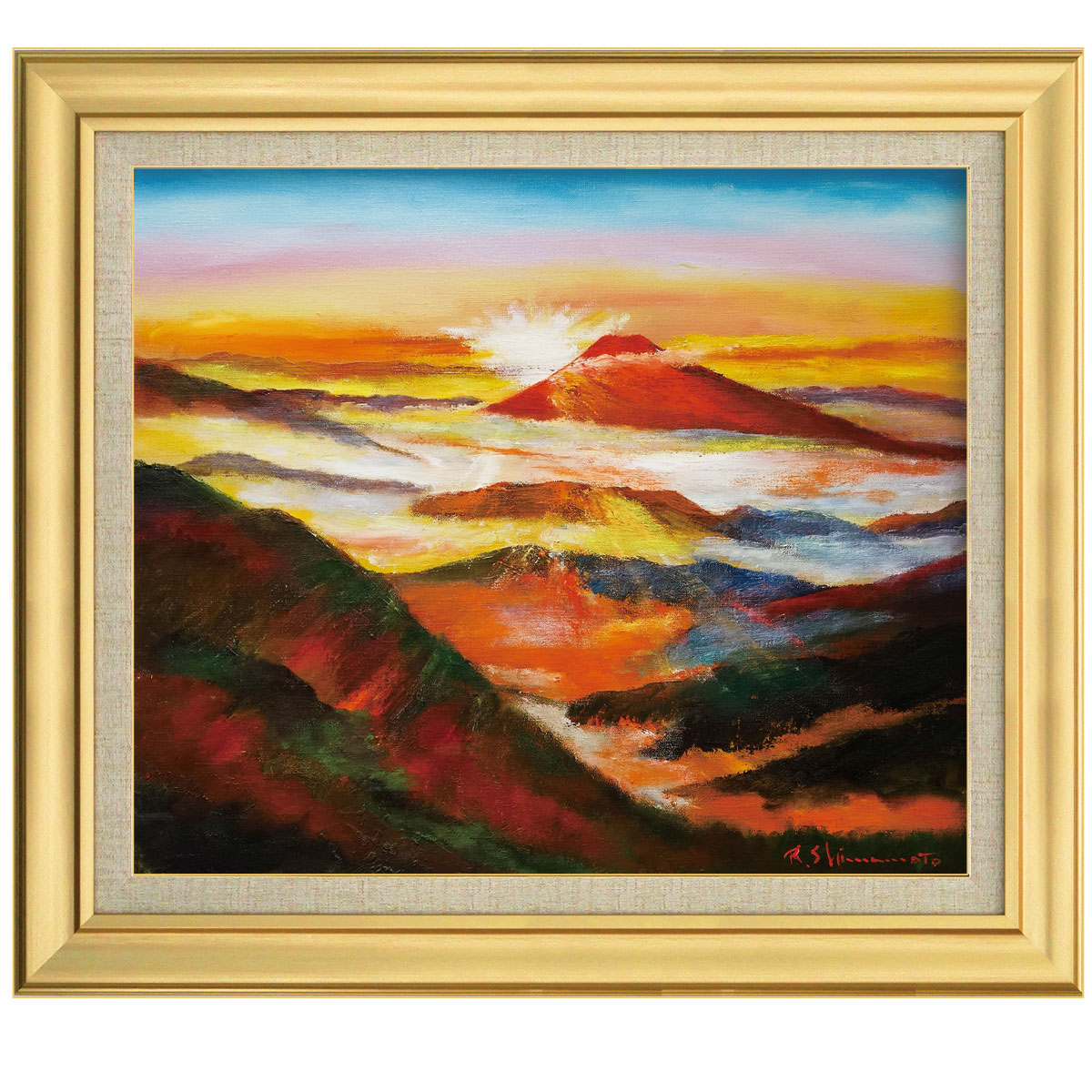 楽天市場】油彩画 西村拡人 「赤富士」 F10号 油絵 額入り 風景画 吉祥