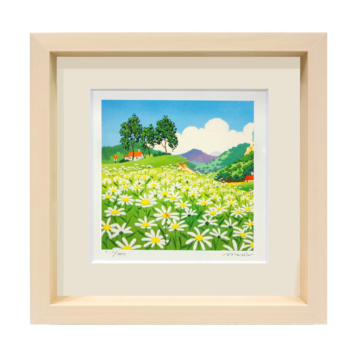 楽天市場】版画 イシヤママリオ 「花の咲く丘（B）白馬の村」 シルク