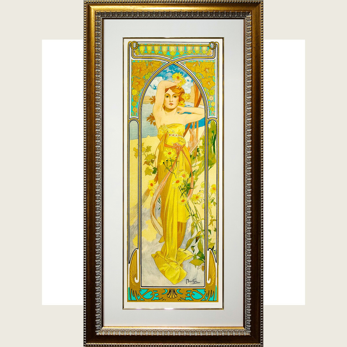 【証明書付】ミュシャ財団認定 リトグラフ 額装済 送料込 楽天市場】ミュシャ 「桜草」 リトグラフ（エスタンプ） 額入り