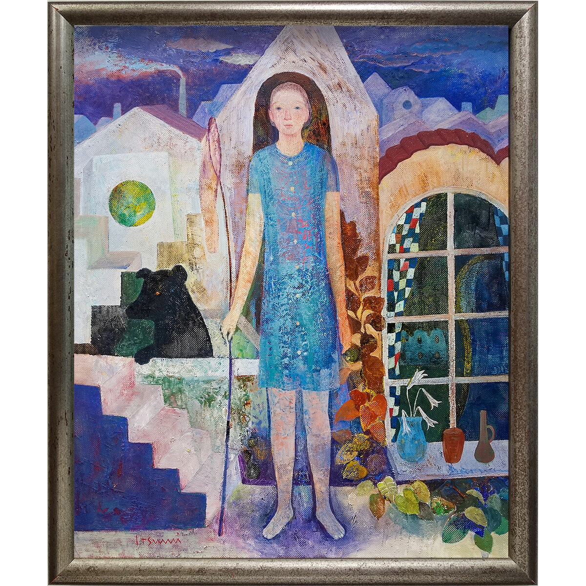 油彩画　横江逸美 「夏のおわりに」 F12号　額入り　人物画　油絵　真筆　手描き　肉筆画　ノスタルジック　物語性　国画会会員　YE476 59,400円