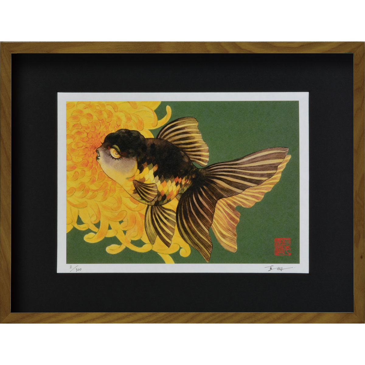 ★ 岩本夏樹 「菊に黒阿蘭陀」 ジクレー版画 額付き 額装画 複製画 グラフィックアート ジークレー 秋 金魚 観賞魚 オランダ獅子頭 美しい 幸運 繁栄 開運 ギフトにも【c4511】太子 6,890円