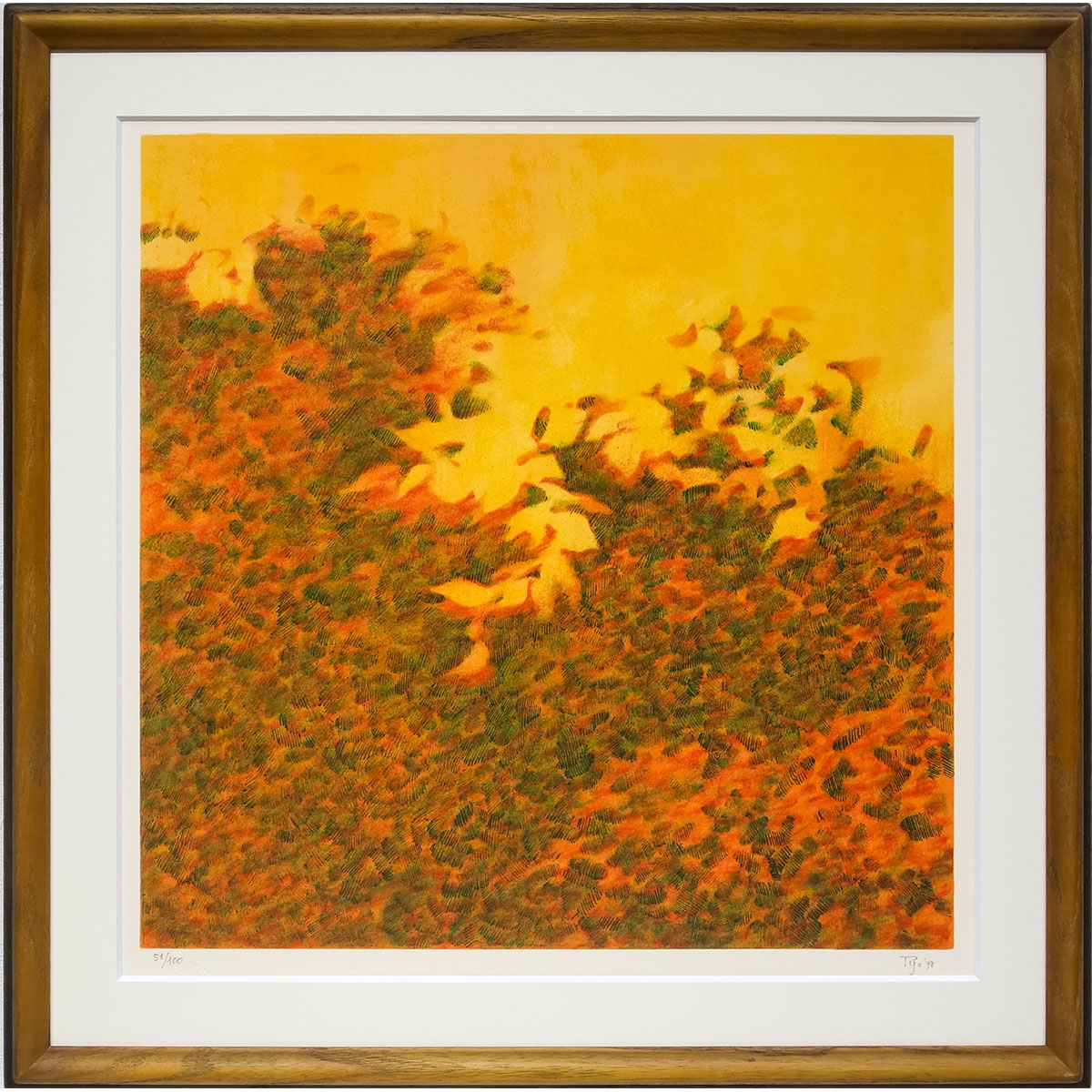 版画 中西良 リトグラフ「untitled(オレンジ)」額入り オリジナル版画 ムルロー工房制作 1998年 作家サイン入り 抽象画 モダンアート 日動画廊取扱作家 どん栗額【納期:額は在庫のみ】|やまとや画廊