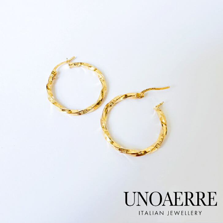 UNOAERRE ウノアエレ ピアス 18金 K18 ゴールド フープピアス シンプル イタリア製 巾着袋＆ジュエリーBOX付き！ プレゼント