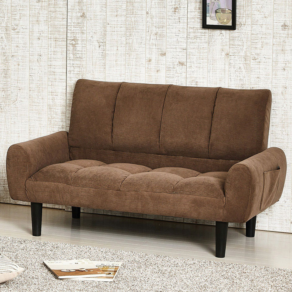 【完成品】2人掛けソファーコーデュロイ（コーヒーブラウン）奥行63cmクロシオ 28747CORDUROY SOFAベッド 2人用 シンプル コンパクト ファブリック 折畳ソファ チャコールブラウン ダークブラウン BR コール天 カットパイル