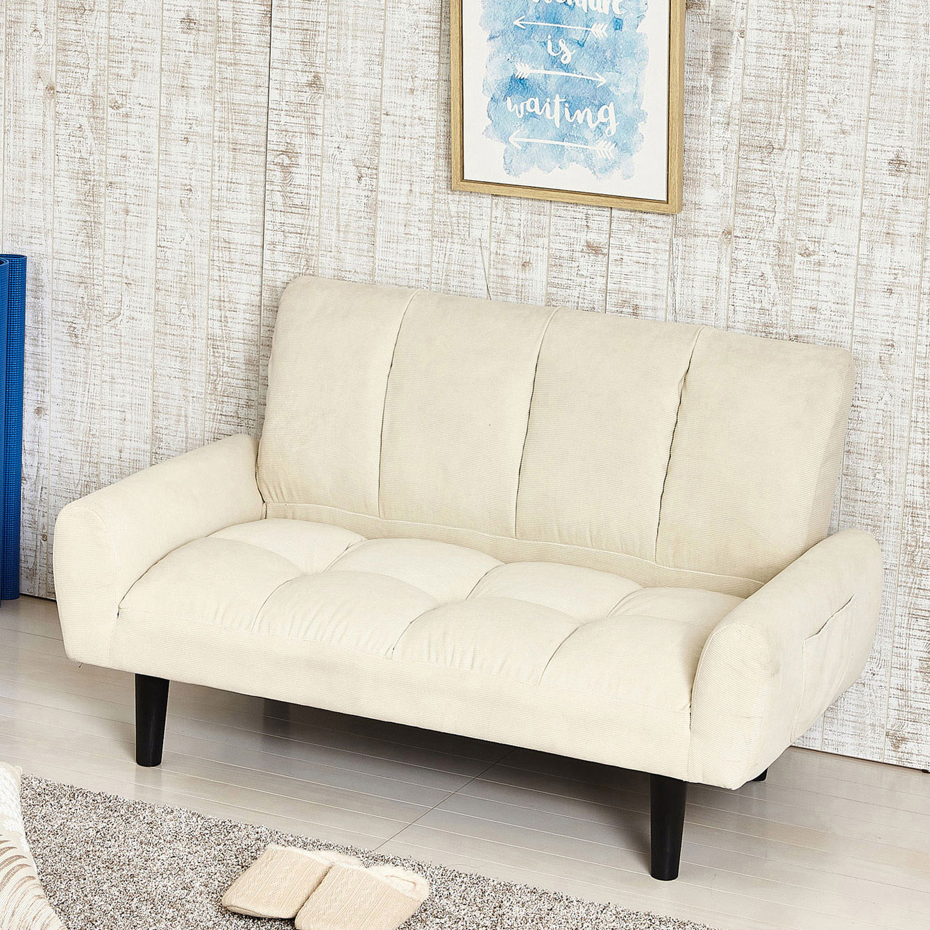 【完成品】2人掛けソファーコーデュロイ（アイボリー）奥行63cmクロシオ 28749CORDUROY SOFAベッド 2人用 シンプル コンパクト ファブリック 折畳ソファ ミルキーホワイト WH コール天 カットパイル｜ＣＯＣＯｄｅ　Ｓｈｏｐ