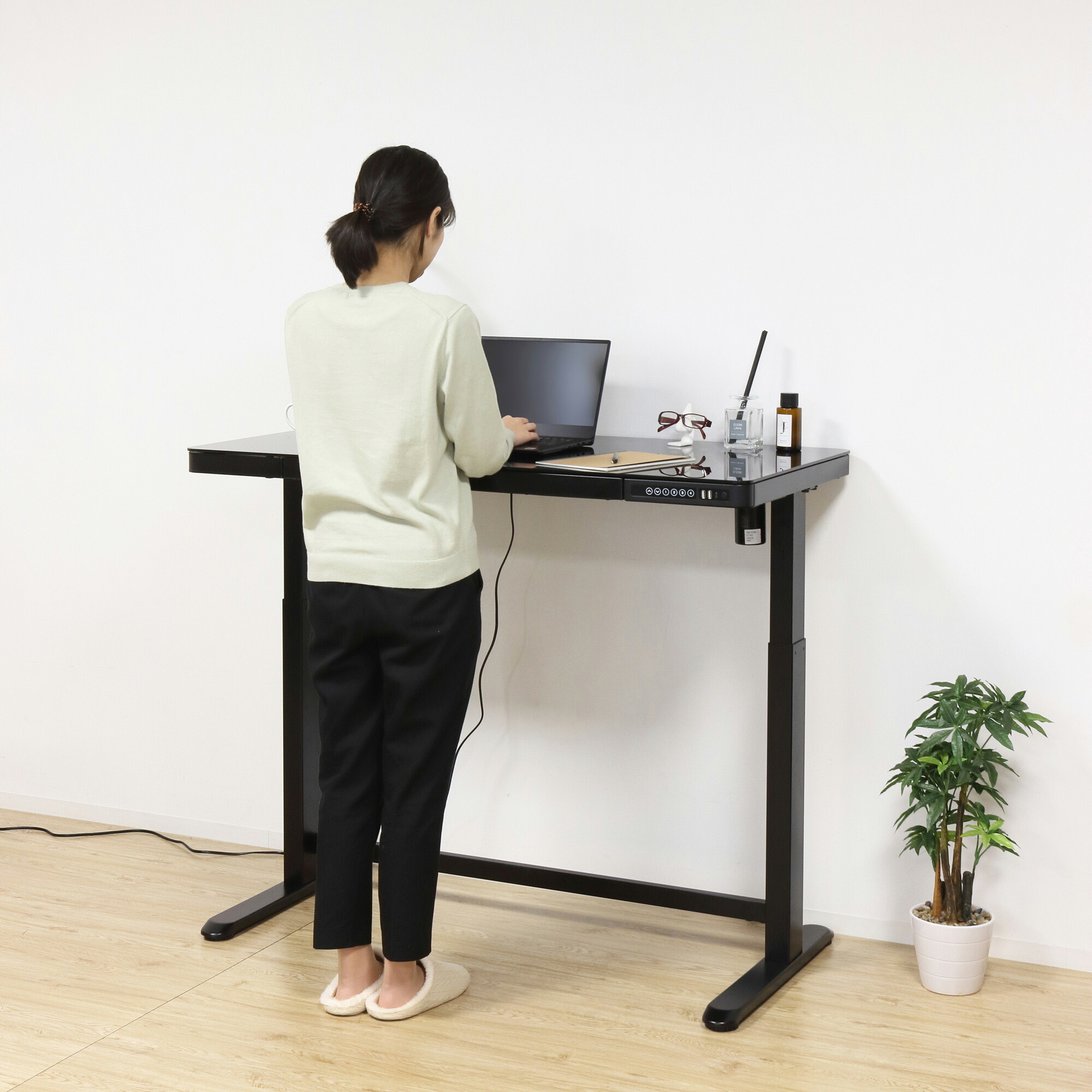 昇降式デスク幅120奥60◆一枚板◆電動昇降デスクメモリー機能付上下昇降デスク 昇降デスク 電動 スタンディングデスク パソコンデスク 幅120×奥行60cm