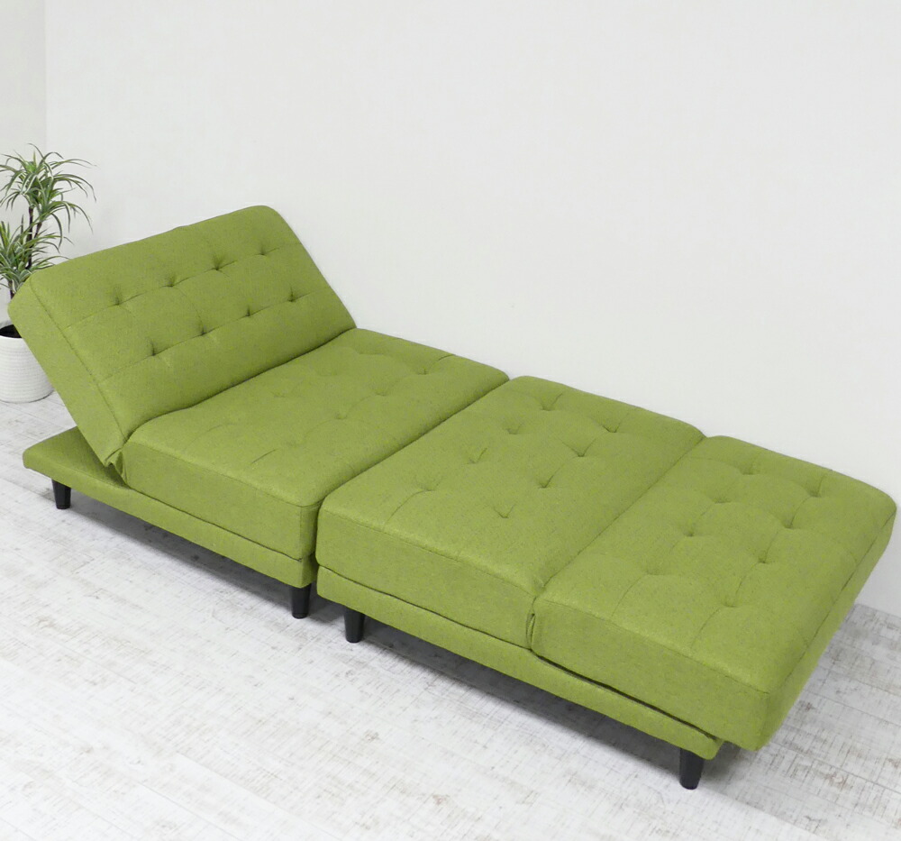 【完成品】 New 離せるソファーベッド（グリーンティー） クロシオ 44240 シングルソファ シングルベッド 3～4掛けソファ 4way リクライニング