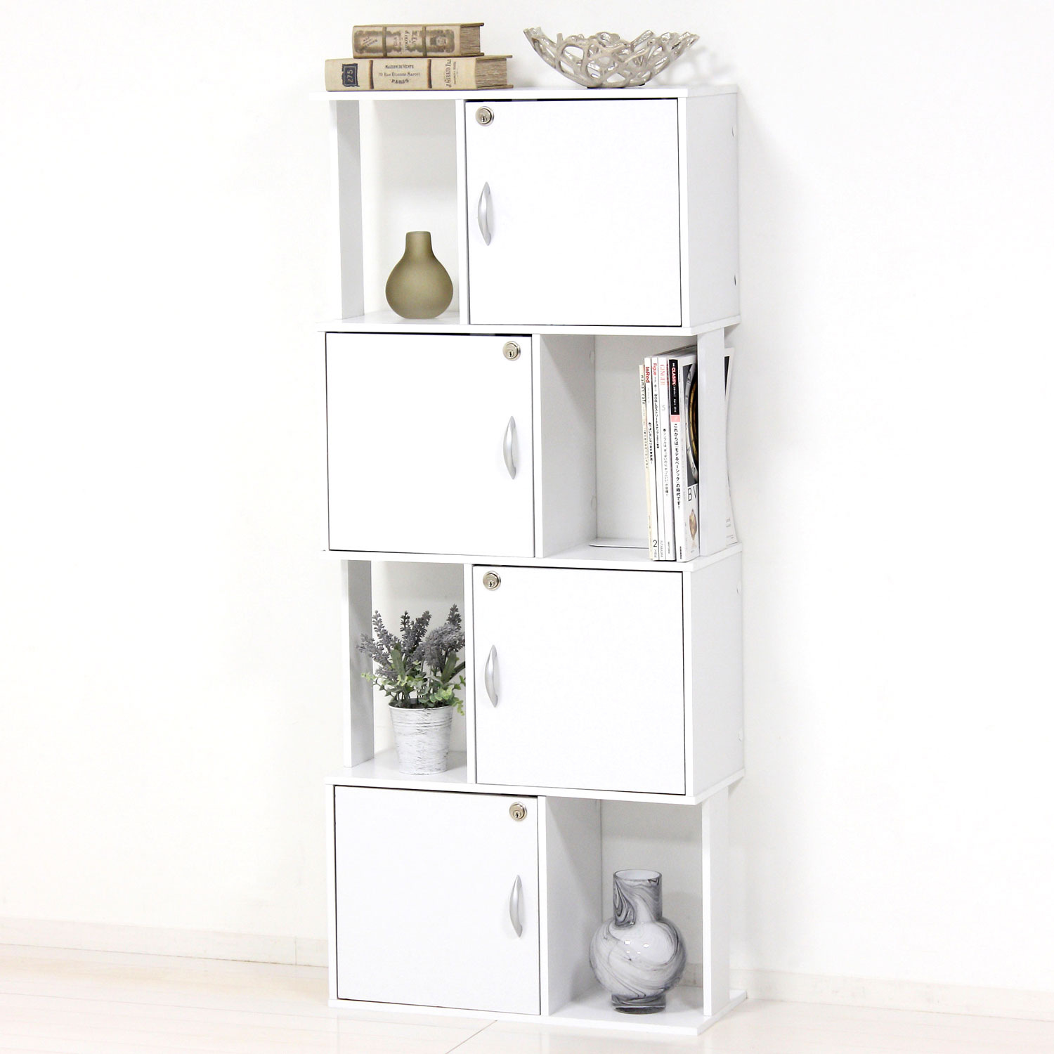 楽天市場】鍵付き 4段 ラック オープン収納 棚 39413 39424