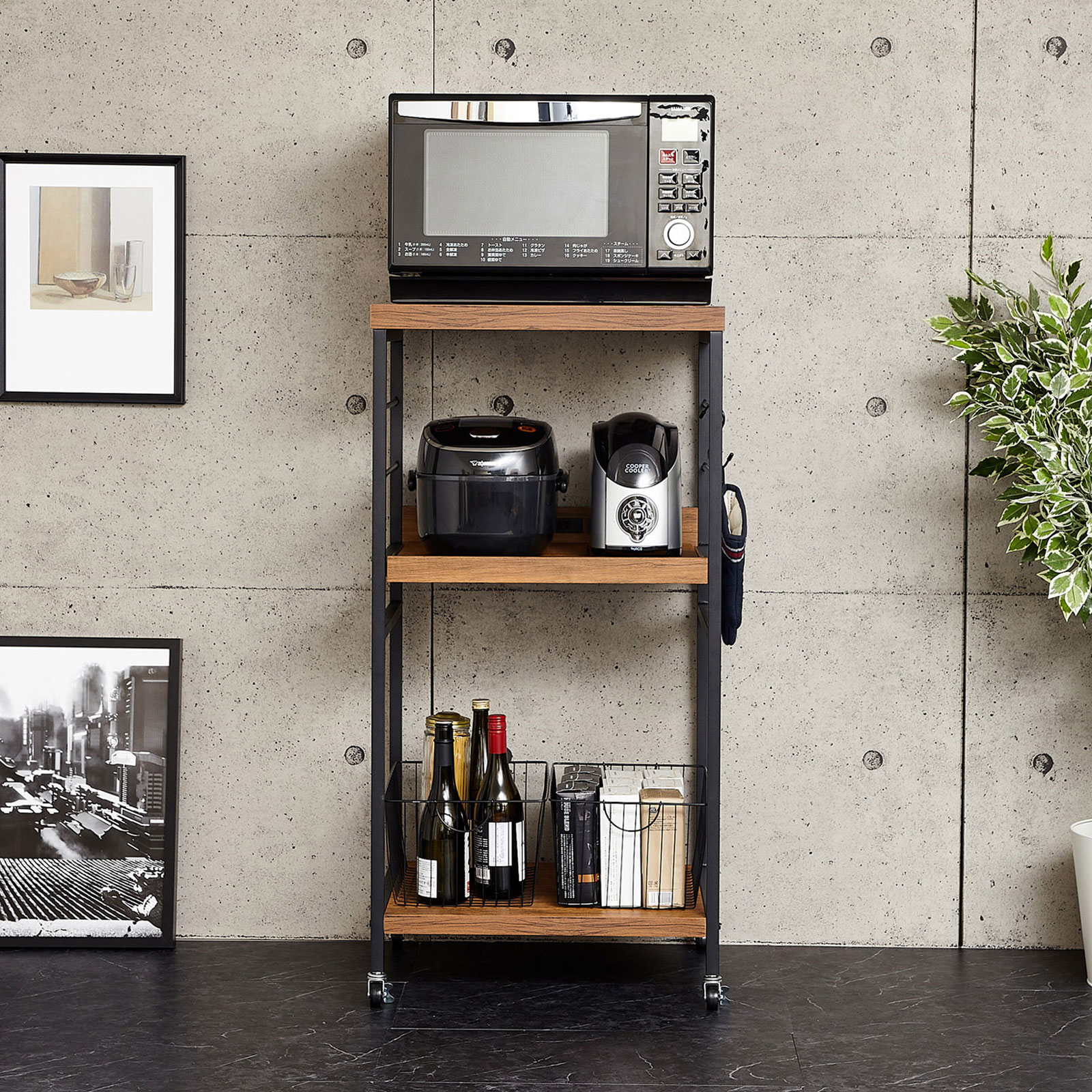 ★送料無料　レンジラック（コンセント・キャスター付）【訳あり】 楽天市場】レンジ台 大型レンジ対応 幅57 奥行45.5 高さ91 cm