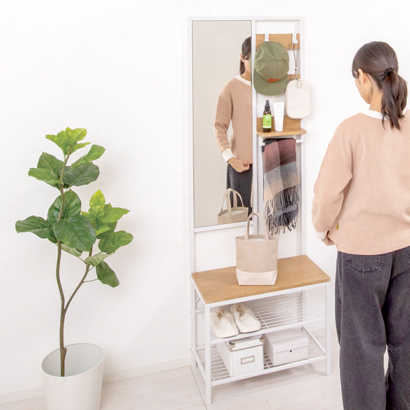 楽天市場】多機能ハンガーラック ミラー付き W620 D330 H1695 ハンガー