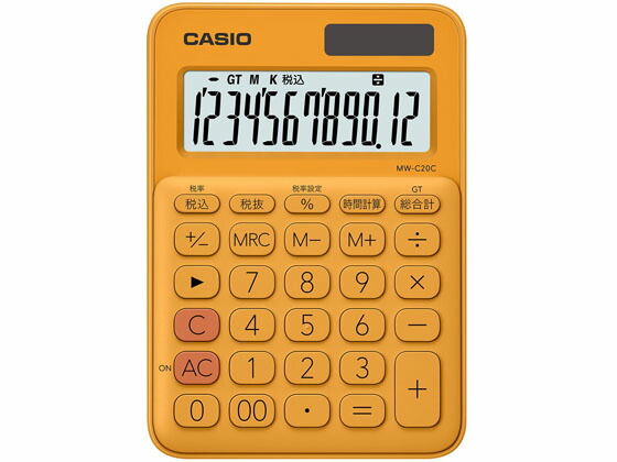 カシオ ミニジャストタイプ電卓12桁 オレンジ MW-C20C-RG-N 可愛い 小型電卓 一般 実務電卓 文具画像