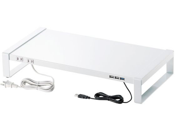 【マラソン限定★ポイント2倍】【メーカー直送】サンワサプライ 電源タップ+USBハブ付き机上ラック MR-LC204WN【代引不可】【お客様組立】机上台 モニター台 デスク周辺 オフィスデスク 事務机 オフィス家具｜ココデカウ