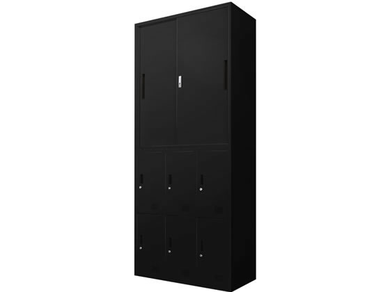 【マラソン限定★ポイント2倍】【メーカー直送】Netforce 書庫2台 引き違い書庫 6人用ロッカー ブラック【代引不可】【お客様組立】スチールキャビネット ロッカー オフィス家具|ココデカウ