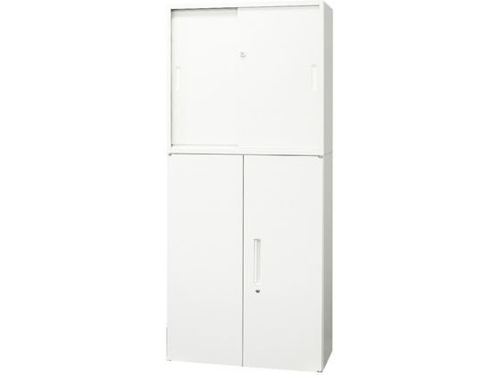 【マラソン限定★2,000円クーポン＆ポイント2倍】【メーカー直送】Netforce 引戸書庫2段+両開き書庫3段 ホワイト【代引不可】【お客様組立】スチールキャビネット ロッカー オフィス家具