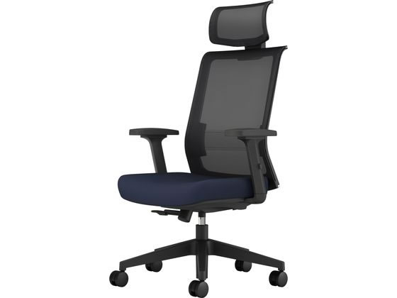 【レビュー投稿で100円OFFクーポン】【メーカー直送】コクヨ エントリー2 チェアー 背ブラック・座ブルー 肘・ヘッドレスト付 ナイロン【代引不可】【組立・設置・送料無料】肘付き 可動肘タイプ メッシュチェア オフィスチェア オフィス家具