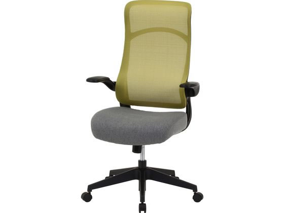 【メーカー直送】不二貿易 ハイバックアームアップチェア ブレンダ カーキ【代引不可】【お客様組立】肘付き 可動肘タイプ メッシュチェア オフィスチェア オフィス家具