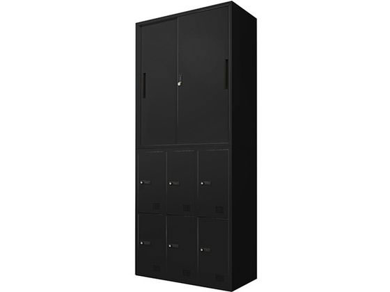 【マラソン限定★ポイント2倍】【メーカー直送】Netforce 引戸書庫+6人用ロッカー 2台セット 幅900mm BK【代引不可】【お客様組立】引違い書庫 スチールキャビネット ロッカー オフィス家具|ココデカウ