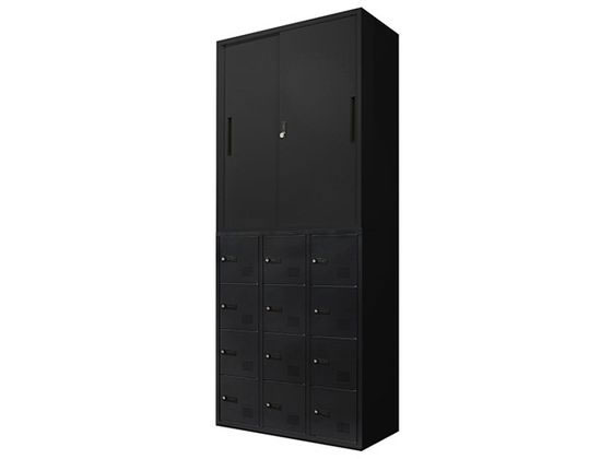 【マラソン限定★ポイント2倍】【メーカー直送】Netforce 引戸書庫+12人用ロッカー 2台セット 幅900mm BK【代引不可】【お客様組立】引違い書庫 スチールキャビネット ロッカー オフィス家具|ココデカウ
