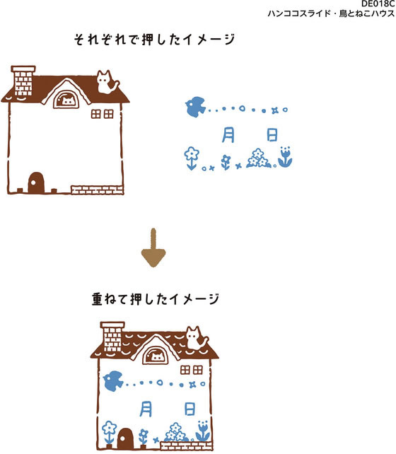 Kutsuwa Hancoco Slide Stamp - Bird and Cat House