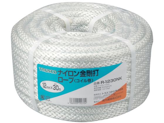 【レビュー投稿で100円OFFクーポン】【お取り寄せ】TRUSCO ナイロンロープ 金剛打 線径12mm×長さ30m R-1230NK ナイロンロープ 荷造り紐 梱包