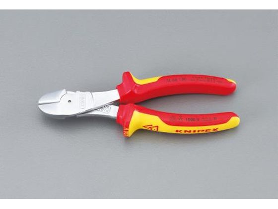 【レビュー投稿で100円OFFクーポン】【お取り寄せ】エスコ 強力型ニッパー 絶縁 グリップ付 メッキ 200mm EA536KF-4 弱電用絶縁工具 空調 電設資材 作業用品 工具