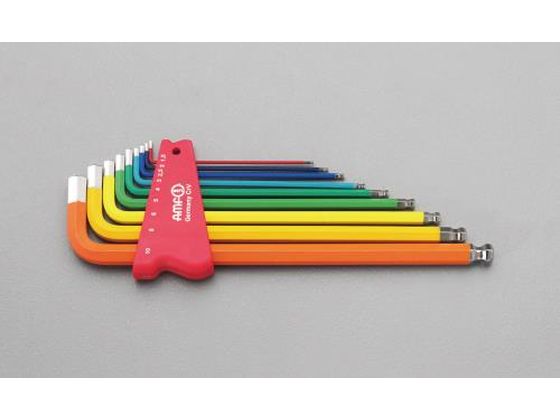 【マラソン限定★ポイント2倍】【お取り寄せ】エスコ [Ball-Hex] キーレンチ カラーコート 1.5-10mm 9本組 六角棒レンチ ドライバー 作業用品 工具｜ココデカウ
