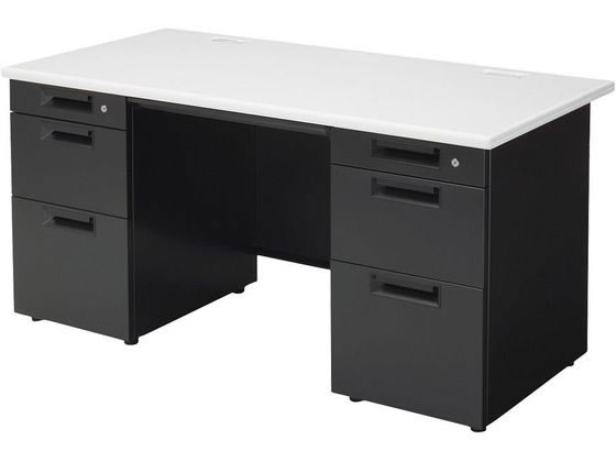 【レビュー投稿で100円OFFクーポン】【メーカー直送】プラス SH2 両袖机 W1400×D700 SH2-147D-33 白／黒【代引不可】【お客様組立】両袖机 スチールデスク ワゴン オフィスデスク 事務机 オフィス家具