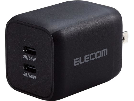 【マラソン限定★2,000円クーポン＆ポイント2倍】【お取り寄せ】エレコム USB Power Delivery 65W AC充電器(C×2)黒 ＡＣ式充電器 バッテリー 充電器 スマホ タブレット関連品