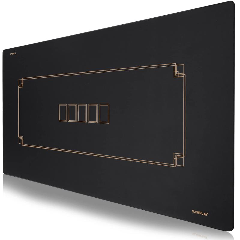 SLOWPLAY Godel ポーカーマット テキサスホールデム 120x70cm｜縁取り 強力な撥水加工 騒音軽減｜持ち運びやすさ （ブラック＆シャンパンゴールド）