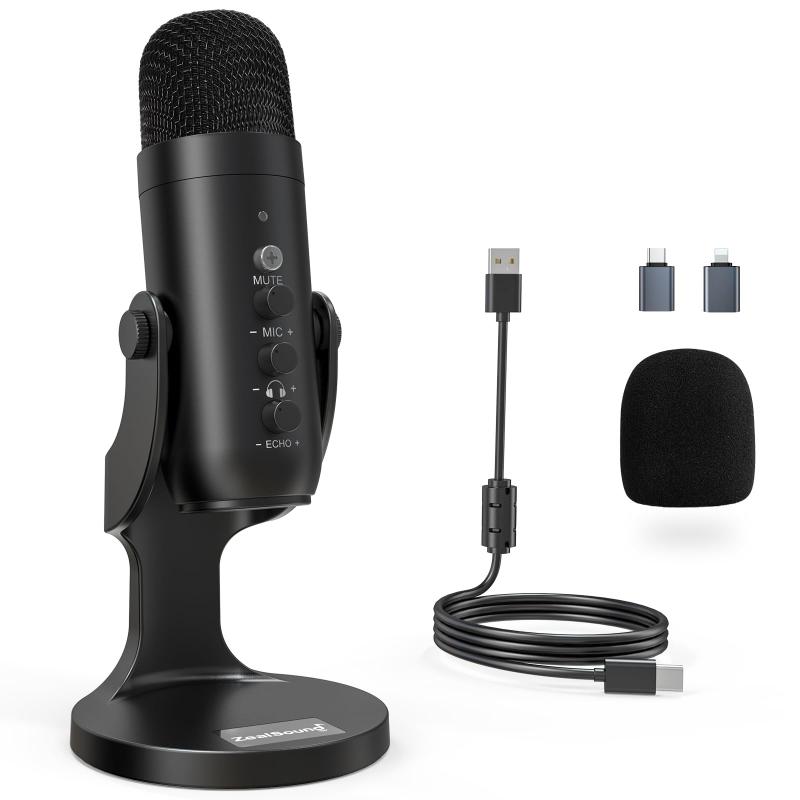 ZealSound コンデンサーマイク ホワイト Zealsound usbコンデンサー録音マイク白rgbストリーミングマイク