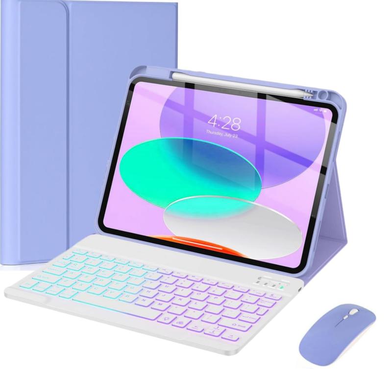 AnMengXinLing キーボードケース用の iPad Air 11インチ (M3/M2) /Air (第5/4世代)/ Pro11 (第4/3/2/1世代), 7色バックライト マウス付き 上側 ペンホルダー付き マグネット 分離式 軽量 薄型 お