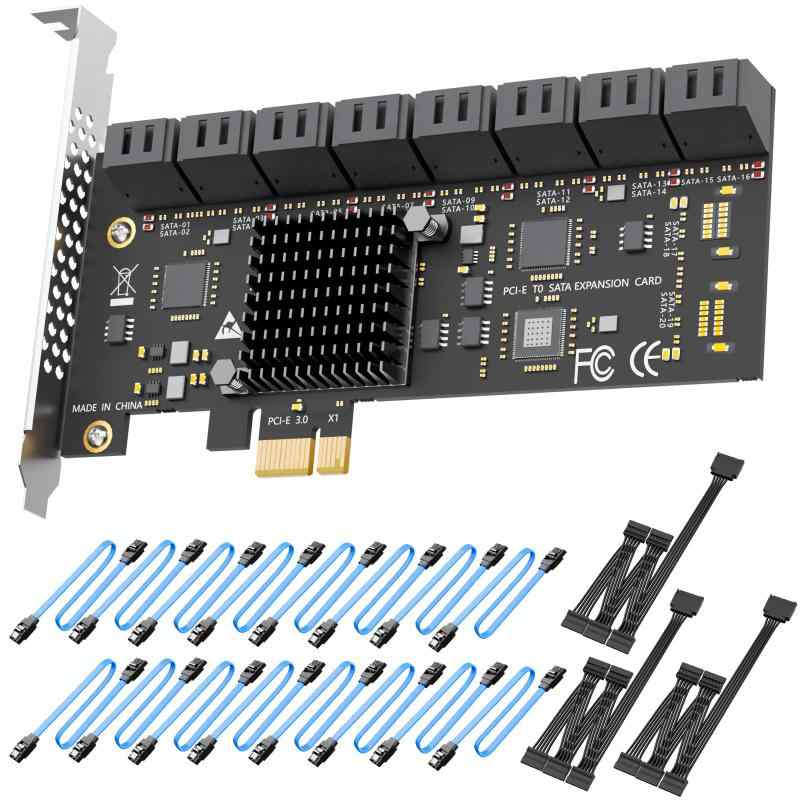 GLOTRENDS SA3116-C 16ポート 増設ボード PCIe X1 SATA拡張カード、SATAおよび電源ケーブル付き、Windows、Linux、Mac OS、NAS対応｜cocohi-nata 8,581円
