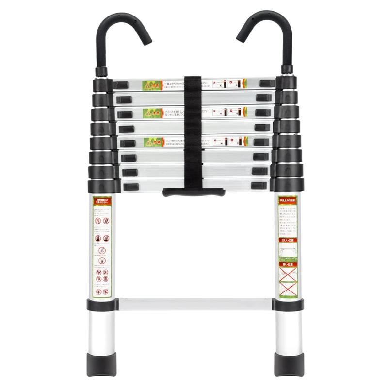 RIKADE 伸縮掛けはしご 耐荷重150kg 軽さ 持ち運び分かりやすい 折り畳み 伸縮掛けはしご 多役立つこと軽銀掛けはしご 自動小銃鍵を掛ける 横すべり式 伸縮自在 掛けはしご 室内戸外両用 横すべり式 引っ掛かり付き添い人 (しろがね色, 2.6)