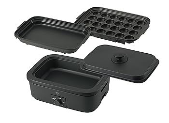 【中古】(未使用品)象印 デイリーコンパクトプレート 3枚タイプ 深なべ 平面プレート たこ焼きプレート 無水調理 コンパクト ブラック EJ-DE30-BA|COCOHOUSE