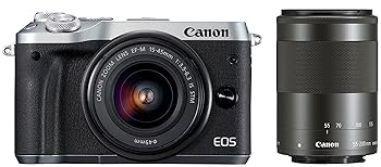 【中古】Canon ミラーレス一眼カメラ EOS M6 ダブルズームキット(シルバー) EF-M15-45mm/EF-M55-200mm 付属 EOSM6SL-WZK|COCOHOUSE