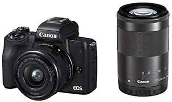 【中古】Canon 鏡鑑受け答え一眼写真機 EOS Kiss M ダブルズームキット 黒いこと EOSKISSMBK-WZK