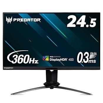 【中古】Acer ゲーミングモニター Predator X25bmiiprzx 24.5in IPS 非光輝 盛りだくさん固定ディスク 0.3ms(GTG, Min.)360サイクル (HDMI 240サイクル) USB3.2 G-SYNC Compatible V