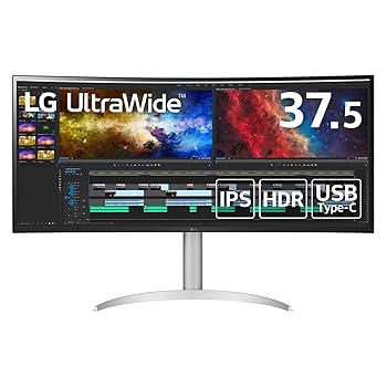 【中古】(未当て嵌める品)LG 管する 見せびらかす 38WP85C-W 37.5in／曲面ウルトラ広広とした(3840×1600)／IPS 非光輝／DCI-P3 95%／HDR相応う／USB Type-C,HDMI×2,Disp